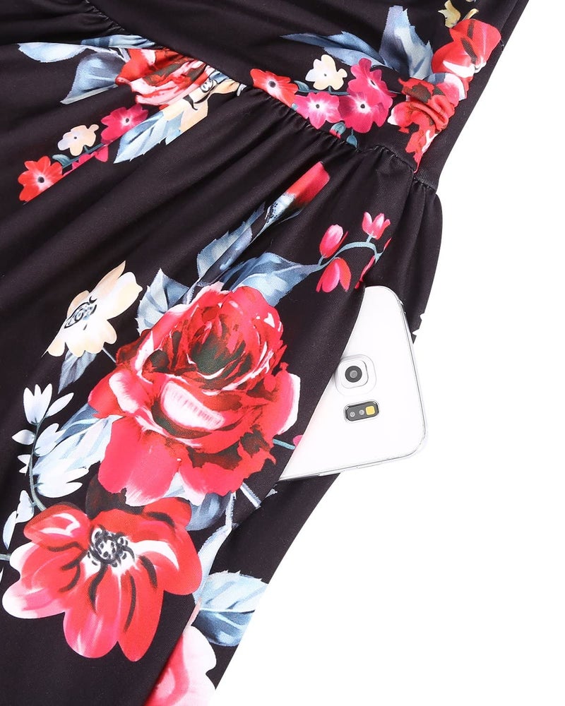 OUGES Women's V-Neck Pattern Pocket Maxi Long Dress(Floral-6,L) - Image 5
