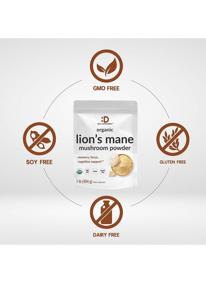 DEAL SUPPLEMENT Organic Lions Mane Mushroom Powder Supplement, 1,500mg Per Serving, 1lb – Active Fruiting Body & Mycelium Extract – Natural Brain Nootropic & Immune System Booster – Non-GMO  - Image 3