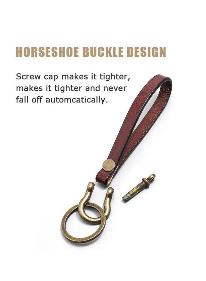 سلسلة مفاتيح السيارة الرجعية الجلد ، حلقات المفاتيح المنزلية مع مكافحة مفقودة حذاء الحصان ، سلسلة المفاتيح العالمية (البنية) - Image 5