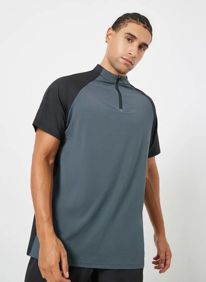 Styli Active Men Grey Raglan Sleeve Athleisure T-Shirt