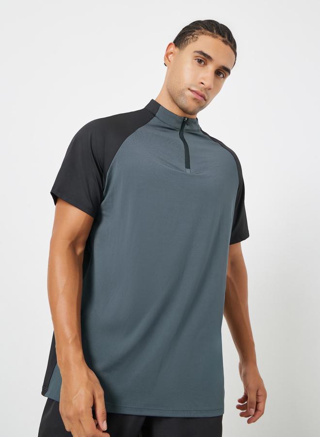 Styli Active Men Grey Raglan Sleeve Athleisure T-Shirt - Image 1