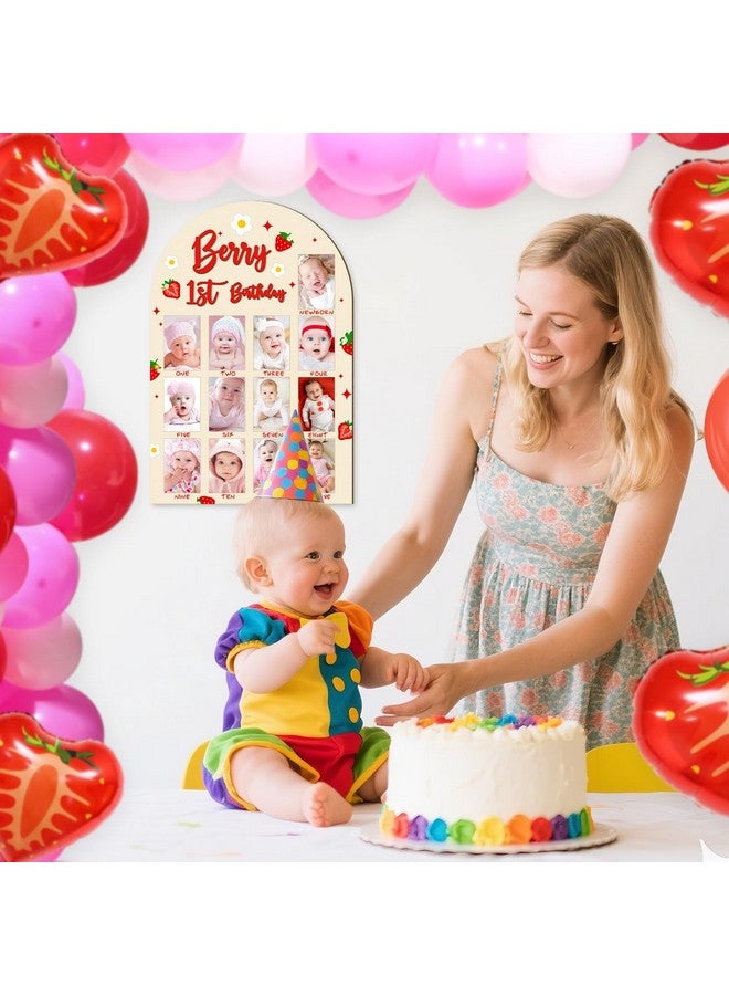 R HORSE 3D Berry 1st Birthday Wood Photo Display Board, Adorable Strawberry Baby's First Year Picture Frame, 1-12 Months Milestone Board Birthday Decorations Keepsake Gift for Baby Girls Nursery Decor - Image 4