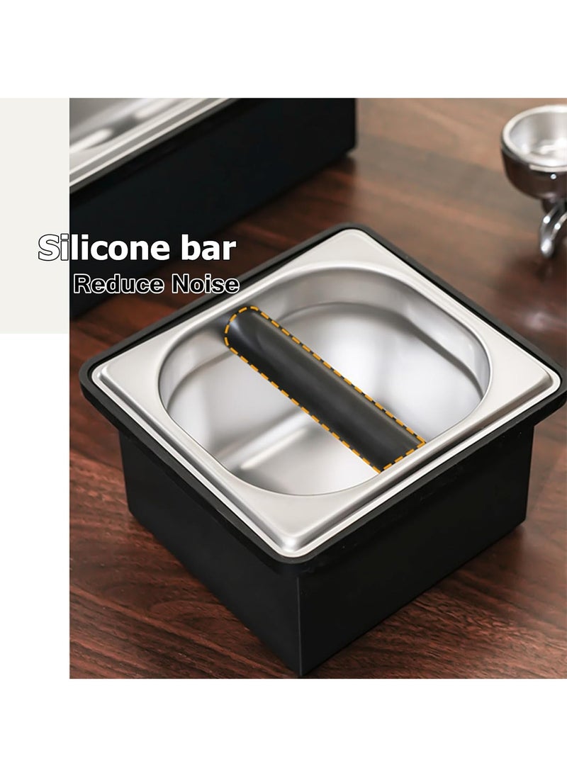 SOLARAE Espresso Coffee Knock Box, Coffee Grounds Container, Stainless Steel Coffee Pucks Container, Coffee Machine Accessories, Silicone Bar for Knocking Portafilter Filter Grinds - Image 3
