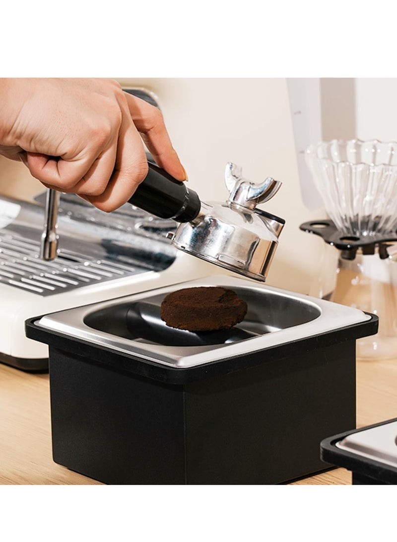 SOLARAE Espresso Coffee Knock Box, Coffee Grounds Container, Stainless Steel Coffee Pucks Container, Coffee Machine Accessories, Silicone Bar for Knocking Portafilter Filter Grinds - Image 2