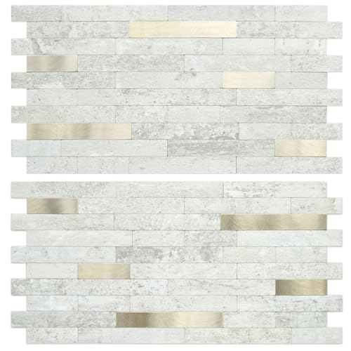 AULIGET 20 Sheets Faux Stone Peel and Stick Backsplash, Beige Stone Look PVC Wall Tile Stick on Backsplash for Kitchen and Bathroom - Image 1