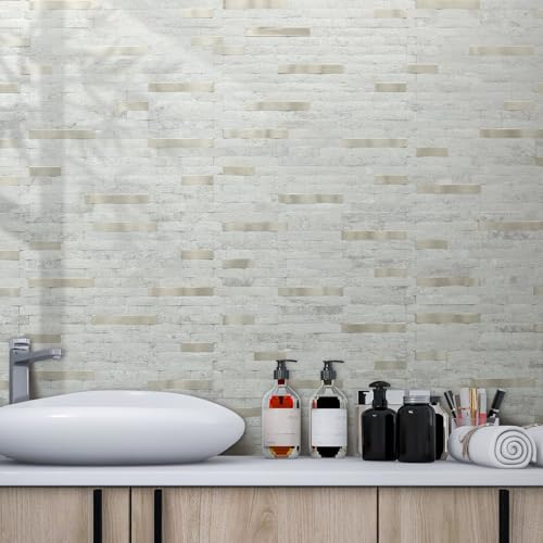 AULIGET 20 Sheets Faux Stone Peel and Stick Backsplash, Beige Stone Look PVC Wall Tile Stick on Backsplash for Kitchen and Bathroom - Image 5