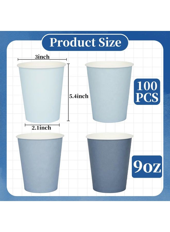 AimFun 100 Pcs Dusty Blue Paper Cups 9oz Gradient Blue Party Cups 4 Colors Disposable Beverage Coffee Tea Drinking Cups for Birthday Baby Shower Bluey Party Supplies - Image 2