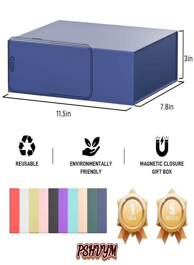 علب هدايا PSHVYM بأغطية، 11.5 × 7.8 × 3 بوصة، لون أزرق أنيق، علبة هدايا للهدايا، إغلاق مغناطيسي، مناسبة للقمصان، والقفازات، والأوشحة، والكتب، وملابس الأطفال، والأرواب، وتغليف الهدايا، تحتوي على بطاقة وشريط. - Image 2