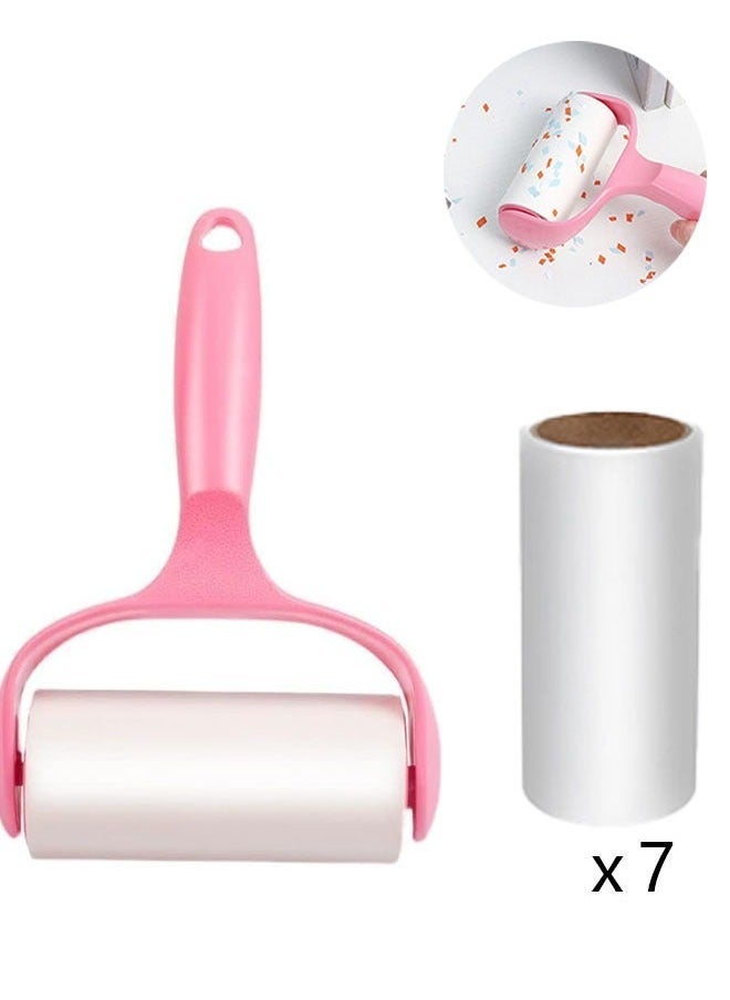 Sticky Lint Roller with 420 Sheets, Sticky Hair Remover Tool Brush for Clothes Carpet Car Seats Dust Dogs Cats (1Handle+7Refills) - Image 1