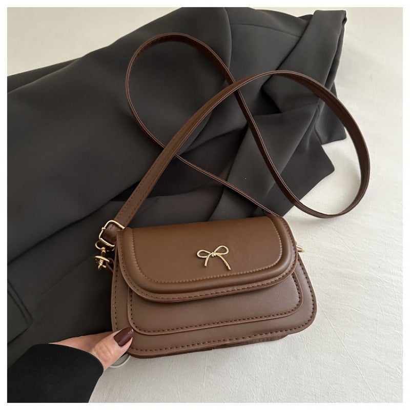 Korean Style Bow Embossed Crossbody Bag 2025 Spring And Trendy Fashion Pure Color Design Casual Satchel Small Square Bag - Image 1