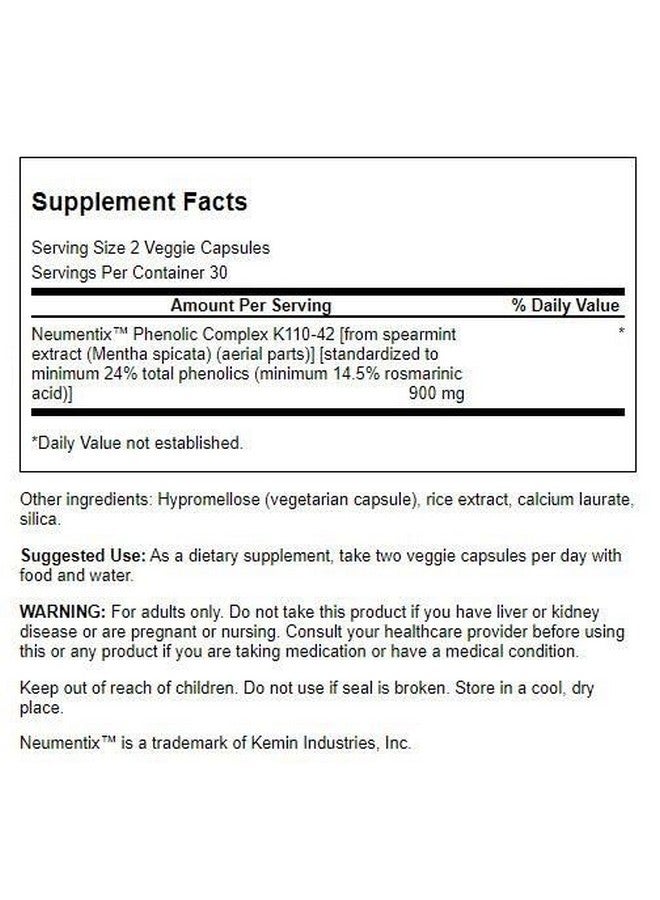 Swanson Premium Brand Nootropic Brain Food - Featuring Neumentix 450 mg 60 Veg Caps - Image 2