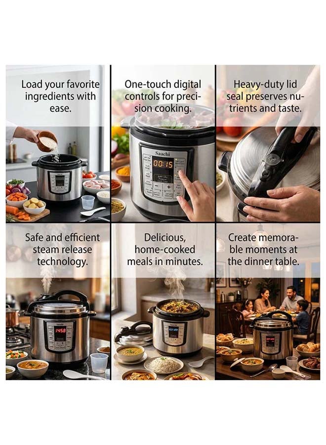 Saachi 8-Litres Electric Pressure Cooker NL-PC-5308, 10 Multi-Cooking Programs, LED Display, 24H Timer, Non-Stick Inner Pot, Stainless Steel Multi Cooker 8 L 1200 W NL-PC-5308-BK Black - Image 4