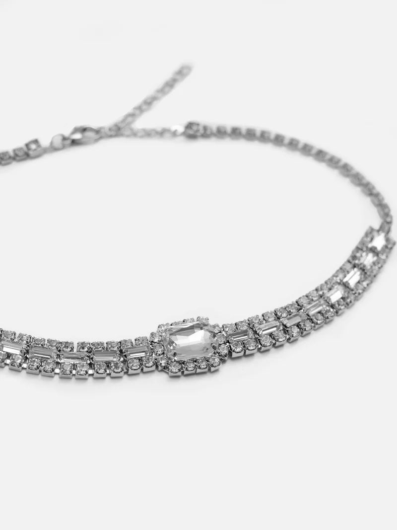 Lichi  Silvery necklace with different sized rhinestones for Women | Best Price UAE