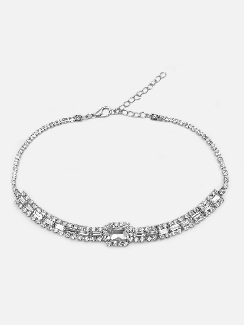 Lichi  Silvery necklace with different sized rhinestones for Women | Best Price UAE