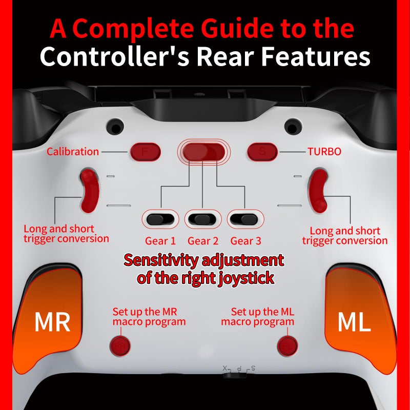 NBCP X-2 Wireless 5th Generation Elite Gamepad for PlayStation 4 Controller ,PS4 pro controller,with 1000mAh Battery/USB C Cable - Dual Motors,Macro programming buttons, 6-Axis Gyro, 3.5mm Audio Jack,TURBO mode, Multi Touch Pad & Drift repair function, Compatible with PS4/Slim/Pro/PC/IOS/Android - Image 5