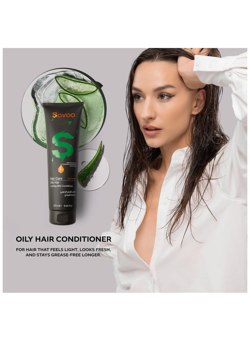SAVOO Conditioner for Oily Hair 275ml | Cooling Mint with Aloe Vera, Zinc & Rosemary | Sebum Control, Follicle Detox, Hydration & Scalp Refreshing Formula - Image 3