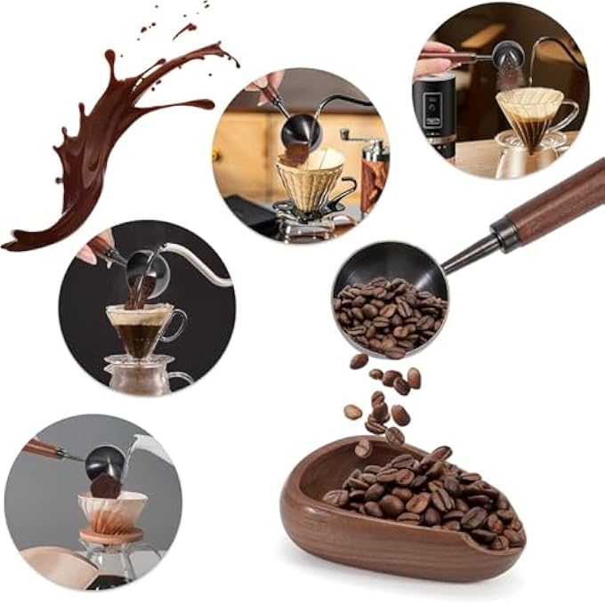 ريحني ملعقة قياس قهوة من الفولاذ المقاوم للصدأ قديمة، مقبض طويل بمقبض جوز أسود سعة 15 جرام، مثالية لشاي القهوة والحليب التيتانيوم الأسود - Image 5