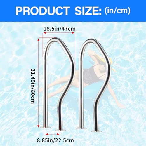 JENLER Stainless Steel Pool Handrail 304 Stainless Steel Pool Rail Expansion Screws Included 330lbs Load Capacity 315x185inch 800x470MM for Inground Pools No pre embedding Required - Image 3