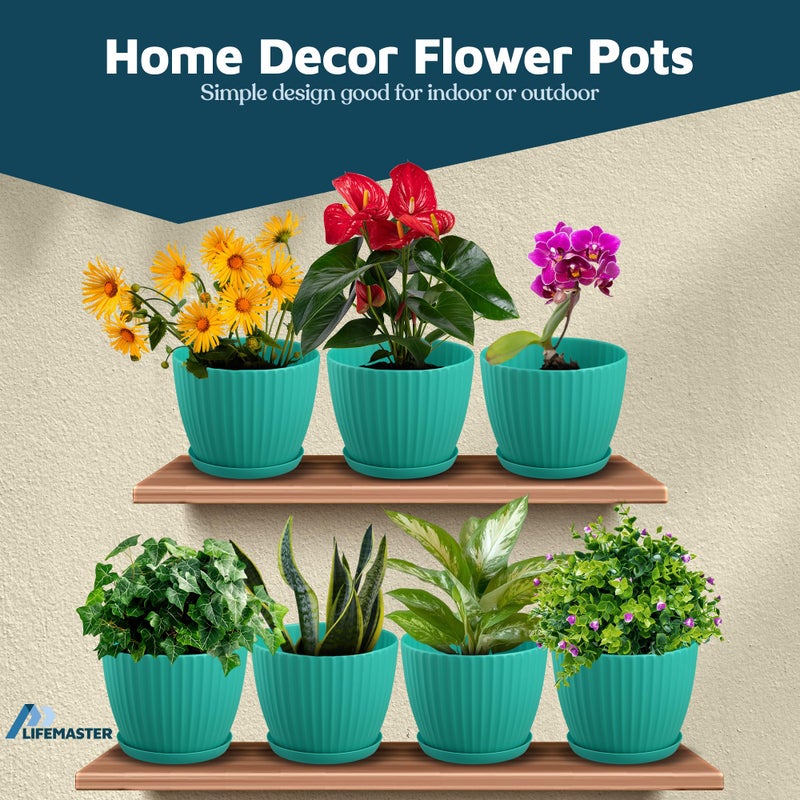 LifeMaster Aqua 6-Inch Plant Pots with Drainage & Saucers 6 Pack, Indoor & Outdoor Planters for Houseplants, Herbs, and Flowers, Durable & Weatherproof Material, Stackable, Lightweight, Minimalist Design - Image 4