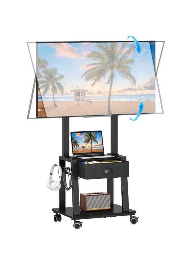 Solerconm Mobile TV Stand with Drawer for Flat and Curved TVs, Tilt Rolling TV Cart with Shelves, Adjustable Height, Locking Wheels, High Load Capacity, VESA Compatible - Image 1