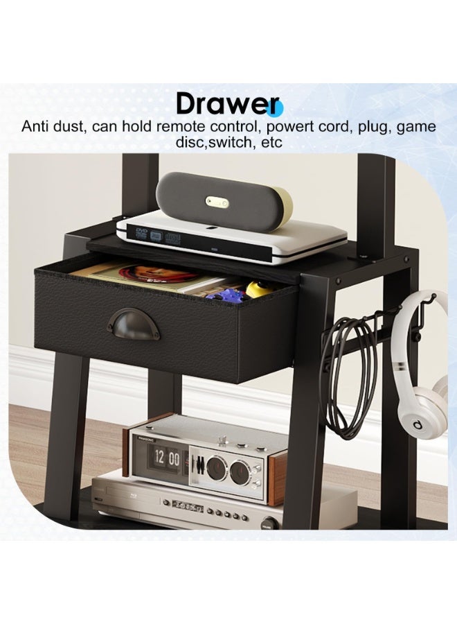 Solerconm Mobile TV Stand with Drawer for Flat and Curved TVs, Tilt Rolling TV Cart with Shelves, Adjustable Height, Locking Wheels, High Load Capacity, VESA Compatible - Image 4