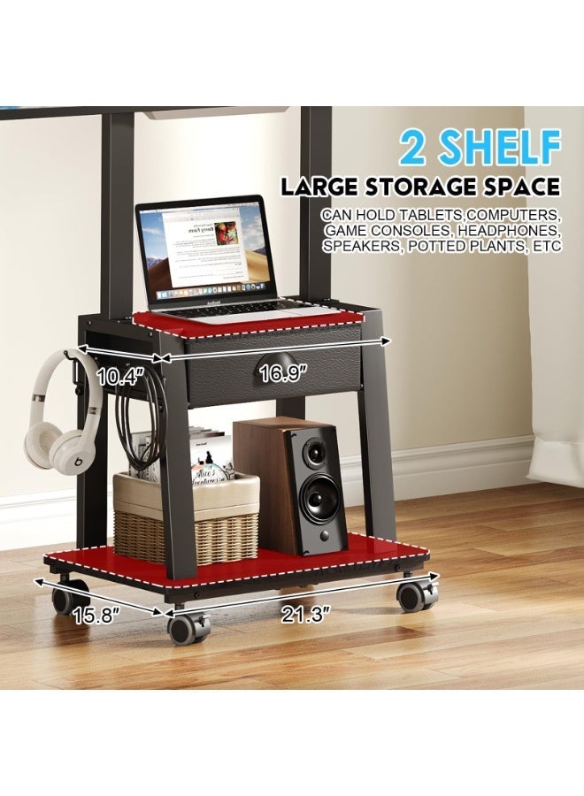 Solerconm Mobile TV Stand with Drawer for Flat and Curved TVs, Tilt Rolling TV Cart with Shelves, Adjustable Height, Locking Wheels, High Load Capacity, VESA Compatible - Image 5