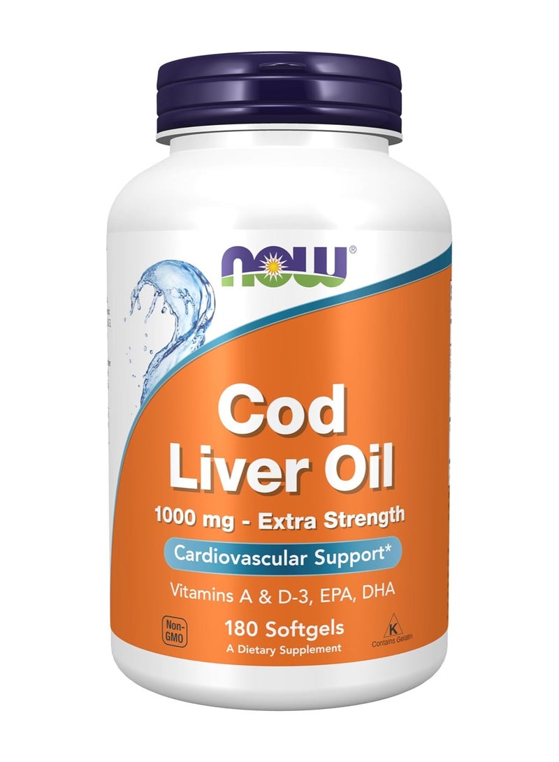 NOW Foods Cod Liver Oil, 1000mg, 180 Softgels