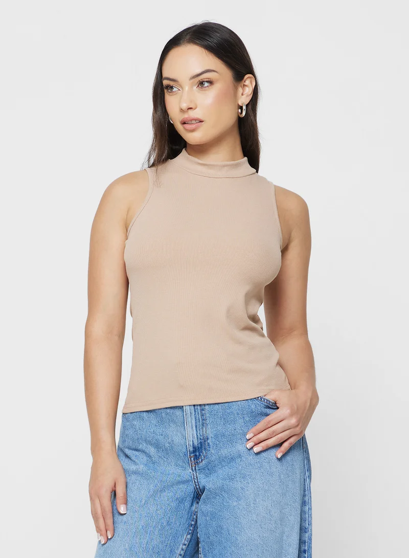 جينجر بيسيكس Cotton Blend High Neck Ribbed Vest