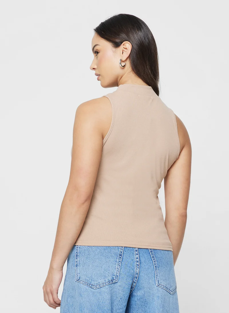 جينجر بيسيكس Cotton Blend High Neck Ribbed Vest
