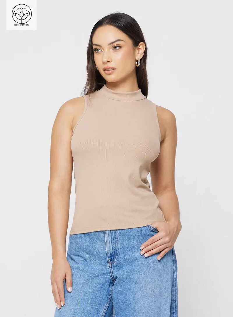 Ginger Basics Cotton Blend High Neck Ribbed Vest