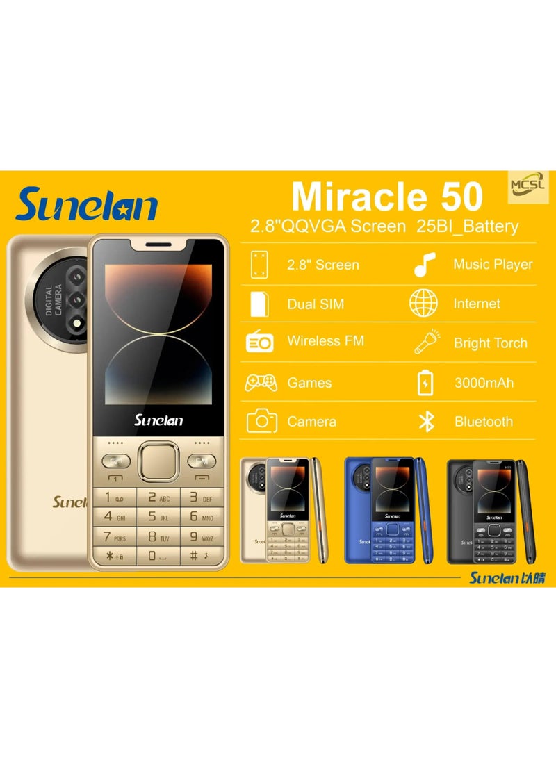  ‏سونيلان هاتف سونيلاين Miracle 50 ثنائي الشريحة ببطارية 3000 مللي أمبير ذهبي اسود - Image 2