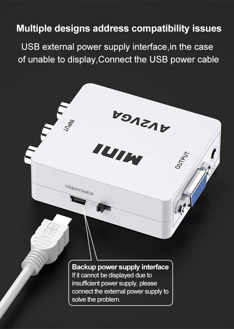 ETZIN AV to VGA Video Converter Mini AV2VGA Box AV RCA CVBS to VGA Video Converter Audio Converter 3.5mm for PC HDTV-EPL-657VC. - Image 4