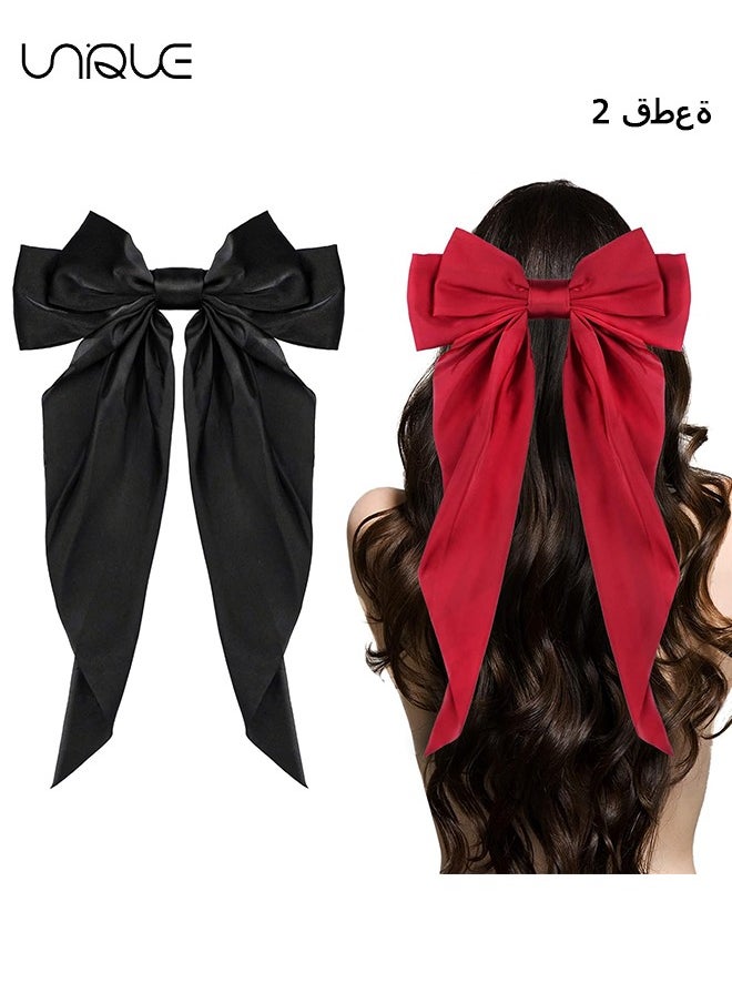 Unique 2 Pcs Hair Clip - Satin Butterfly Knot Hair Clip - Black & Red Bow Hair Dress Up Accessories for Party/Show/Wedding  - Image 1