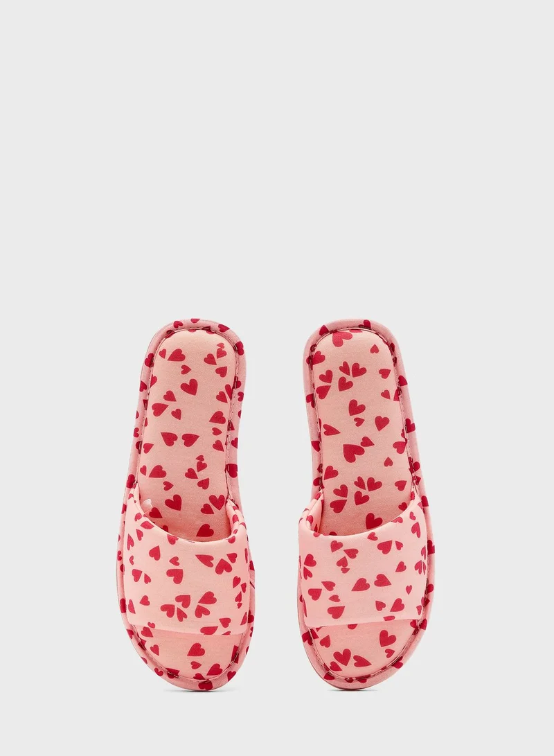 Marks & Spencer Heart Print Open Toe Mule Slippers