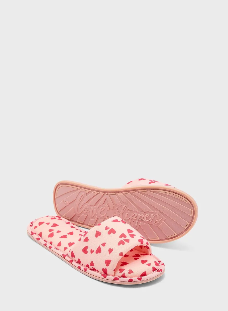 Marks & Spencer Heart Print Open Toe Mule Slippers