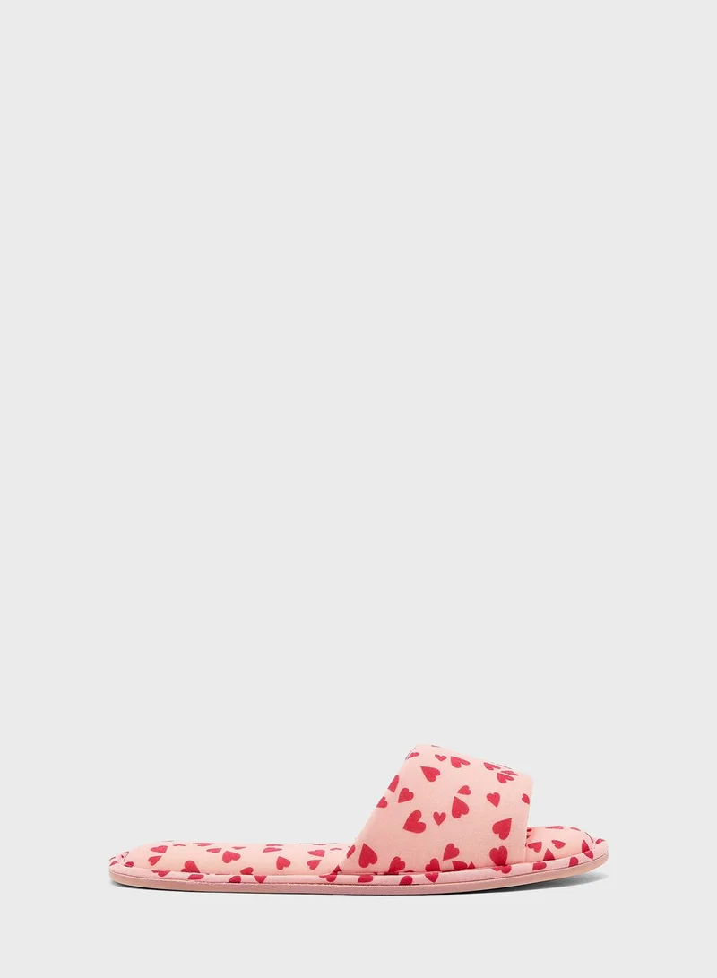 Marks & Spencer Heart Print Open Toe Mule Slippers