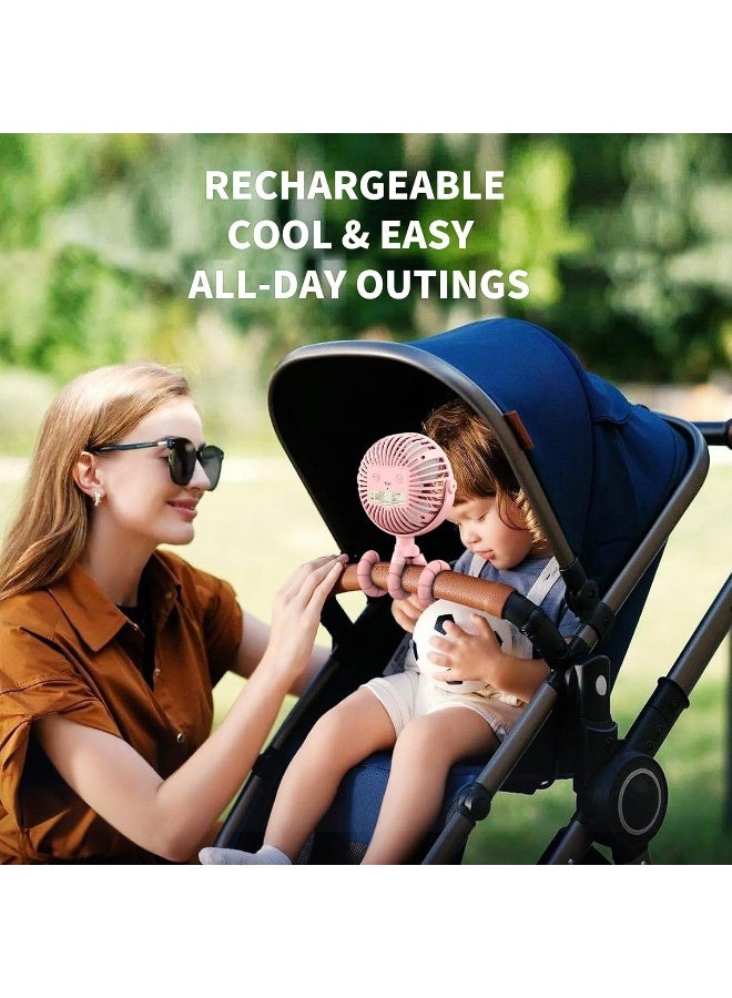 AMACOOL مروحة أطفال AMACOOL تعمل بالبطارية مع حامل ثلاثي مرن ومروحة قابلة للتدوير مع 3 سرعات ومروحة شخصية محمولة لمقعد السيارة، سرير الأطفال، الدراجة، جهاز المشي (وردي) - Image 2