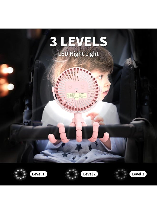 AMACOOL مروحة أطفال AMACOOL تعمل بالبطارية مع حامل ثلاثي مرن ومروحة قابلة للتدوير مع 3 سرعات ومروحة شخصية محمولة لمقعد السيارة، سرير الأطفال، الدراجة، جهاز المشي (وردي) - Image 4