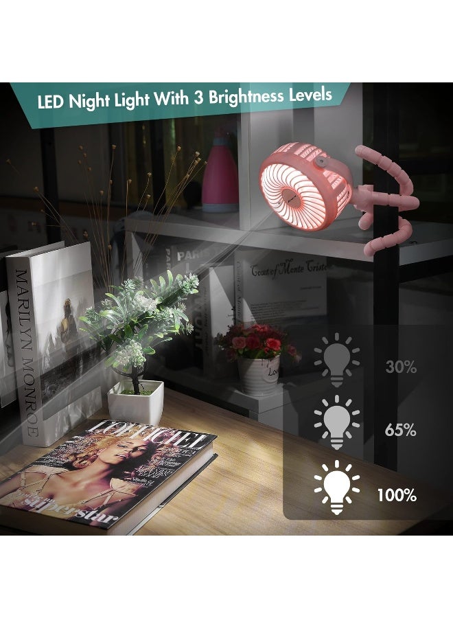 AMACOOL مروحة أطفال AMACOOL تعمل بالبطارية مع حامل ثلاثي مرن ومروحة قابلة للتدوير مع 3 سرعات ومروحة شخصية محمولة لمقعد السيارة، سرير الأطفال، الدراجة، جهاز المشي (وردي) - Image 5