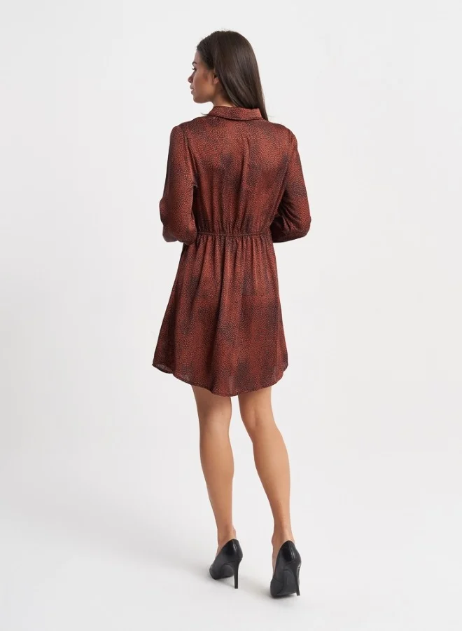 ZABAIONE Chic Rust Mini Dress with Button Detailing and Full Sleeves, Ideal for Day-to-Night Styling