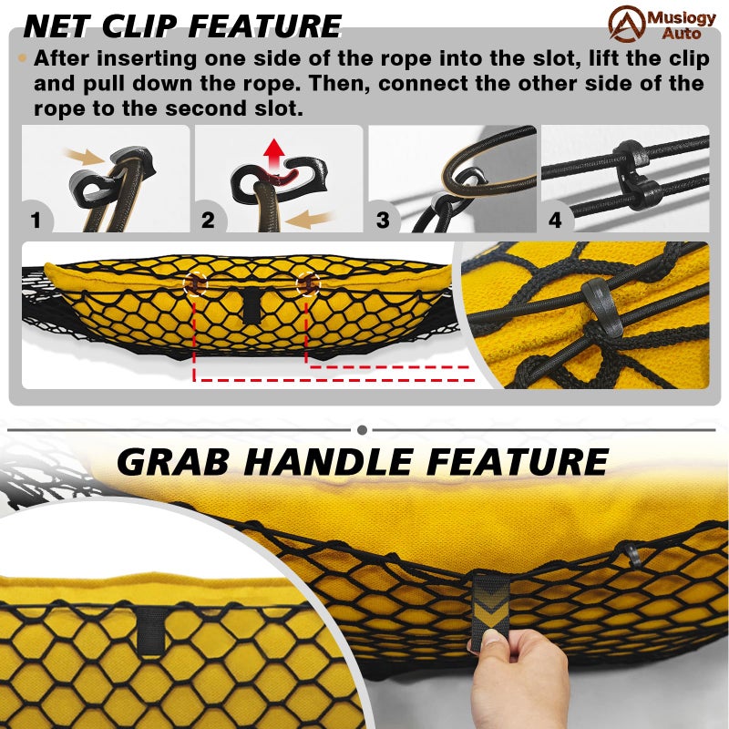 Muslogy Truck Bed Cargo Net Trunk Netting Compatible with Dodge Ram 1500 2019-2025 2026 Accessories, Pickup Cargo Organizer SUV Sedan Storage Net w/Heavy Duty Carabiners - Image 5