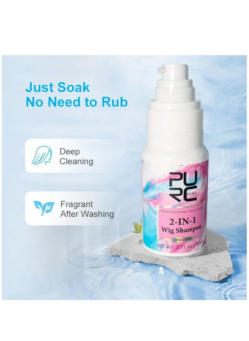 PURC 2 in 1 Wig Shampoo 80ml Just Soak Cleansing & Conditioning in One Professional Wig Care Shampoo Removes Oil & Stains Leaves Hair Soft Shiny & Voluminous Wig Shampoo Soak Shampoo  - Image 3