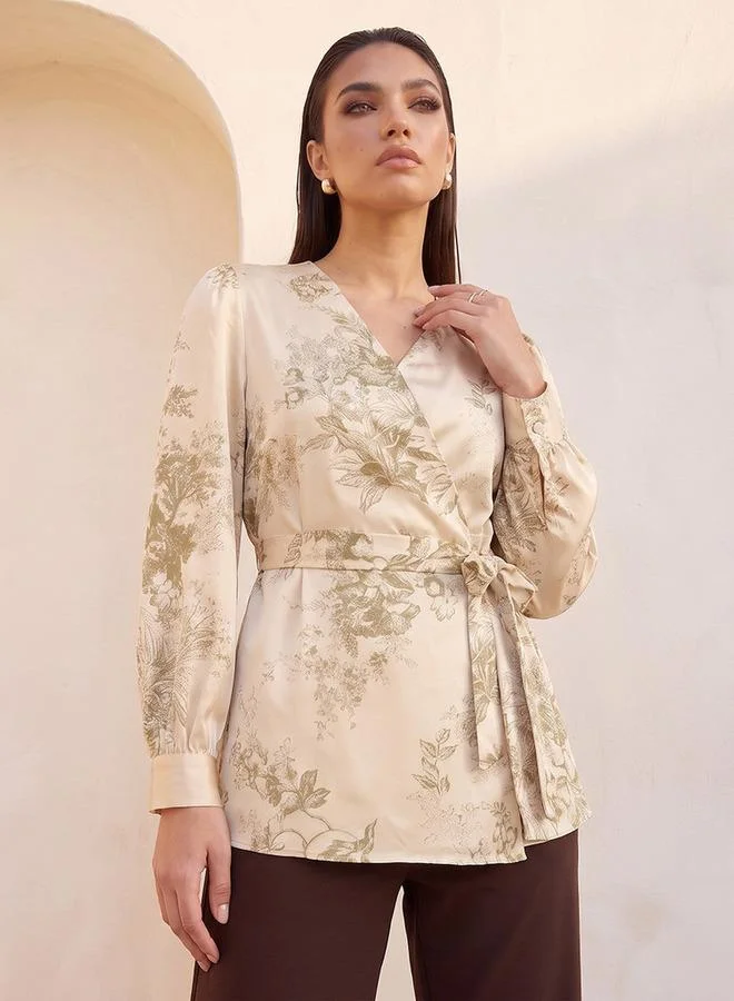Iconic Iconic Wrap Top with Paisley Print