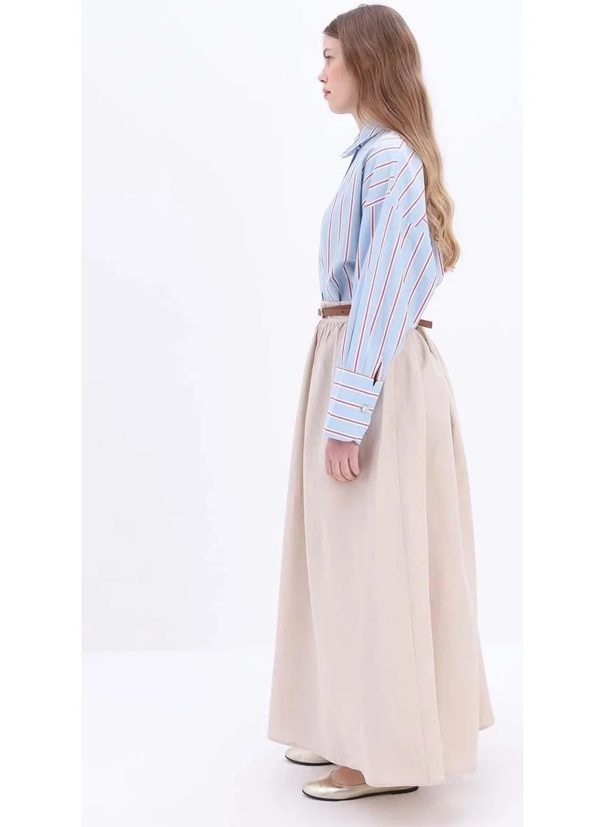 Allday Beige-Linen Flared Skirt