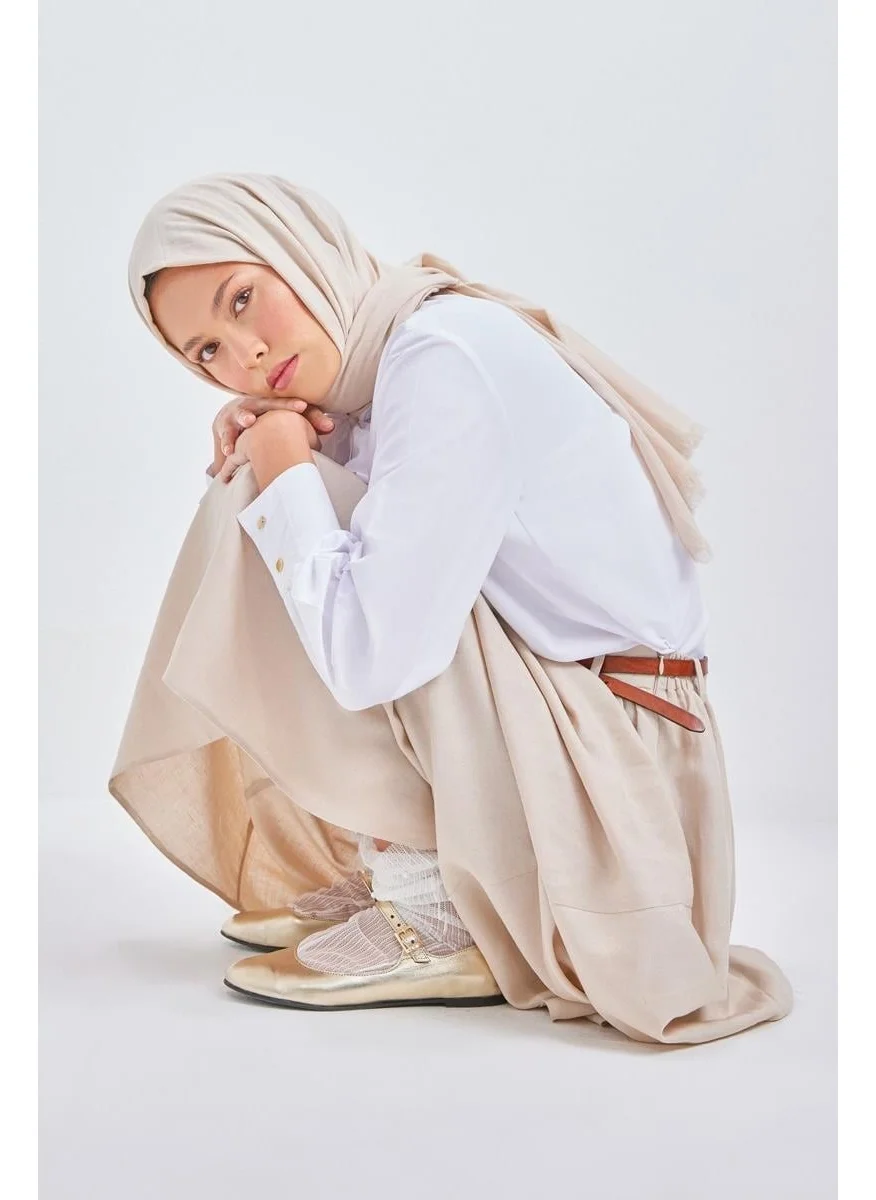 Allday Beige-Linen Flared Skirt