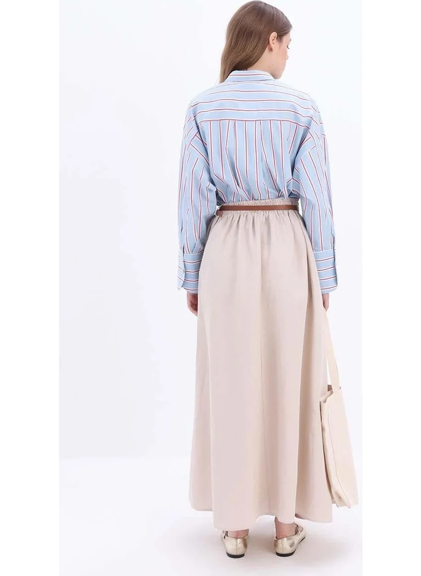 Allday Beige-Linen Flared Skirt