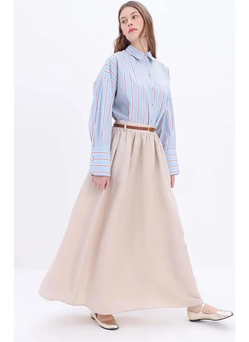 Allday Beige-Linen Flared Skirt