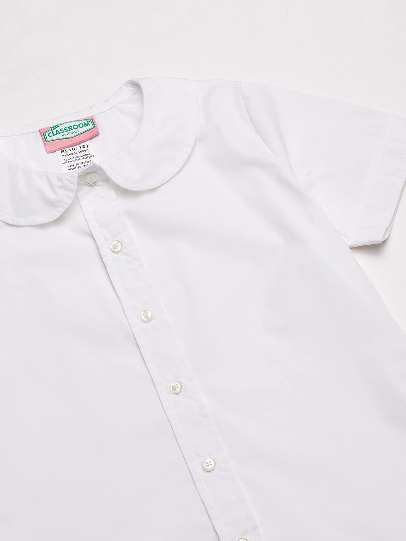 Classroom School Uniforms girls Short Sleeve Peter Pan Blouse,White,Small - Image 2