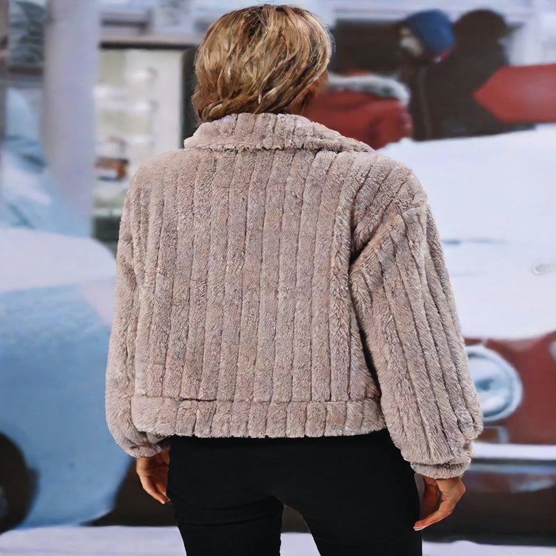 Fleece Lined Open Front Cardigan Coat, Long Sleeve Single Breasted Women's Winter Jacket - Image 5