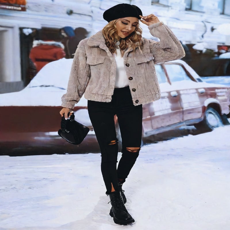 Fleece Lined Open Front Cardigan Coat, Long Sleeve Single Breasted Women's Winter Jacket - Image 3